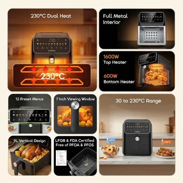 ORAIMO INTELLIFRY 9L 230°C DUAL SIDE FLIP FREE AIR FRYER for sale in Nairobi | Soko Ads