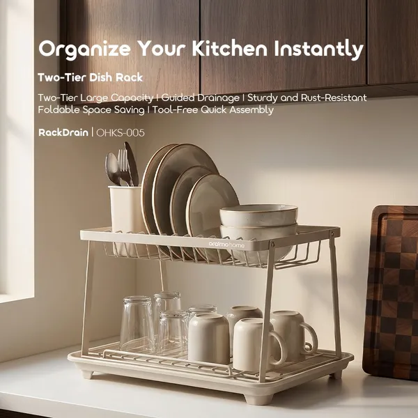 ORAIMO RACKDRAIN FOLDABLE TWO-TIER DISH RACK WITH GUIDED DRAINAGE  for sale in Nairobi | Soko Ads