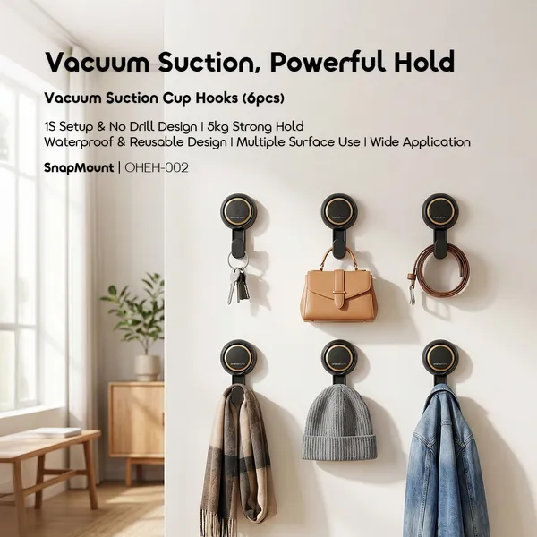  ORAIMO SNAPMOUNT EASY INSTALL HEAVY-DUTY VACUUM SUCTION CUP HOOKS (6PCS)  for sale in Nairobi | Soko Ads
