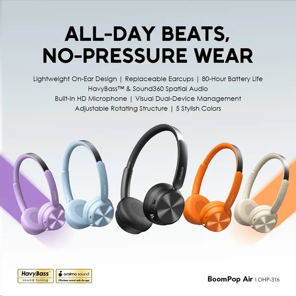 ORAIMO BOOMPOP AIR LIGHTWEIGHT ON-EAR WIRELESS HEADPHONES  for sale in Nairobi | Soko Ads