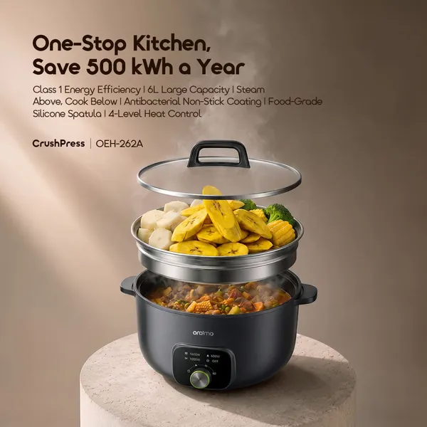 ORAIMO MULTIPOT S1 LITE 6L ENERGY EFFICIENCY ELECTRIC COOKING POT WITH STEAMER  for sale in Nairobi | Soko Ads