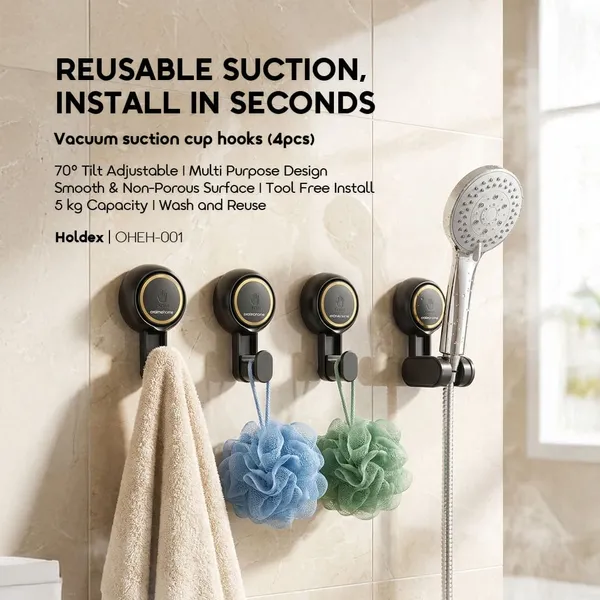 ORAIMO HOLDEX 5KG LOAD CAPACITY REUSABLE VACUUM SUCTION CUP HOOKS (4PCS) for sale in Nairobi | Soko Ads