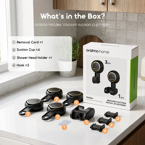 ORAIMO HOLDEX 5KG LOAD CAPACITY REUSABLE VACUUM SUCTION CUP HOOKS (4PCS) for sale in Nairobi | Soko Ads